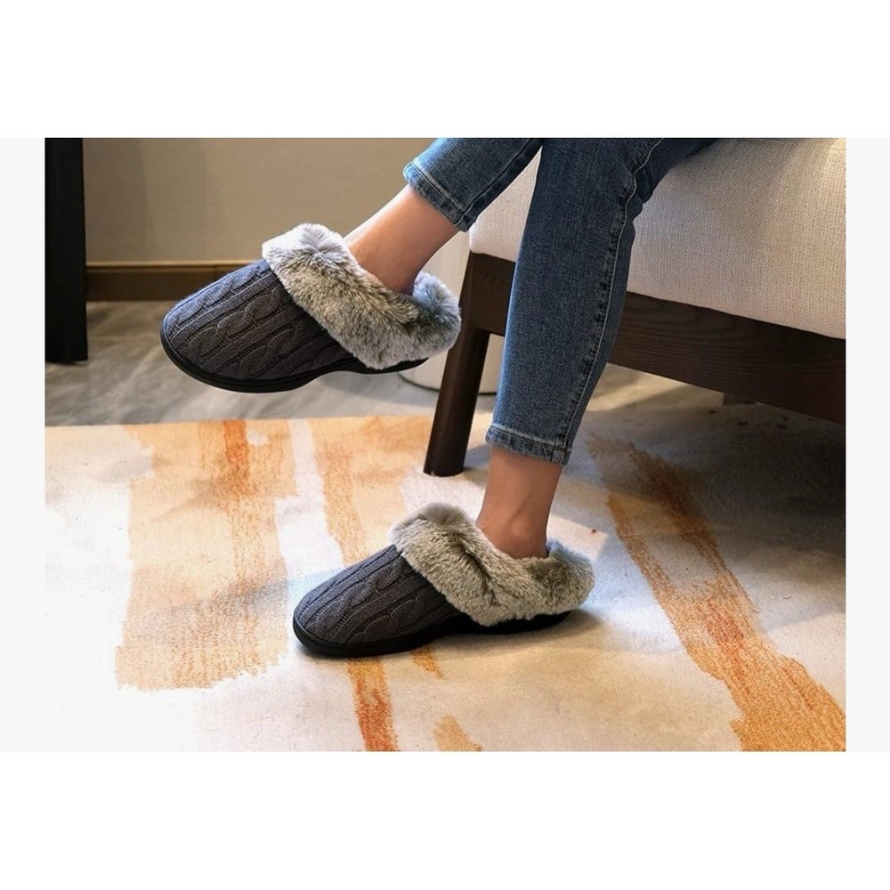 Parlovable Women's Fuzzy House Slippers Warm Soft Memory Foam By Black Size 9-10